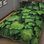 Green Ivy Leaf Print Quilt Bed Set