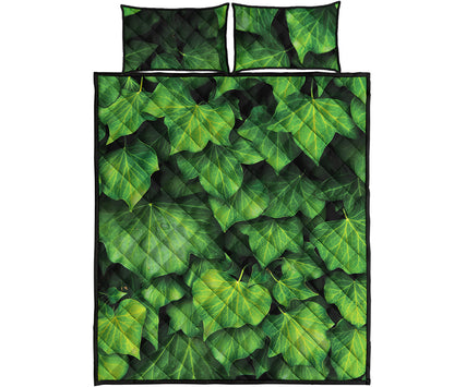 Green Ivy Leaf Print Quilt Bed Set