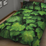 Green Ivy Leaf Print Quilt Bed Set