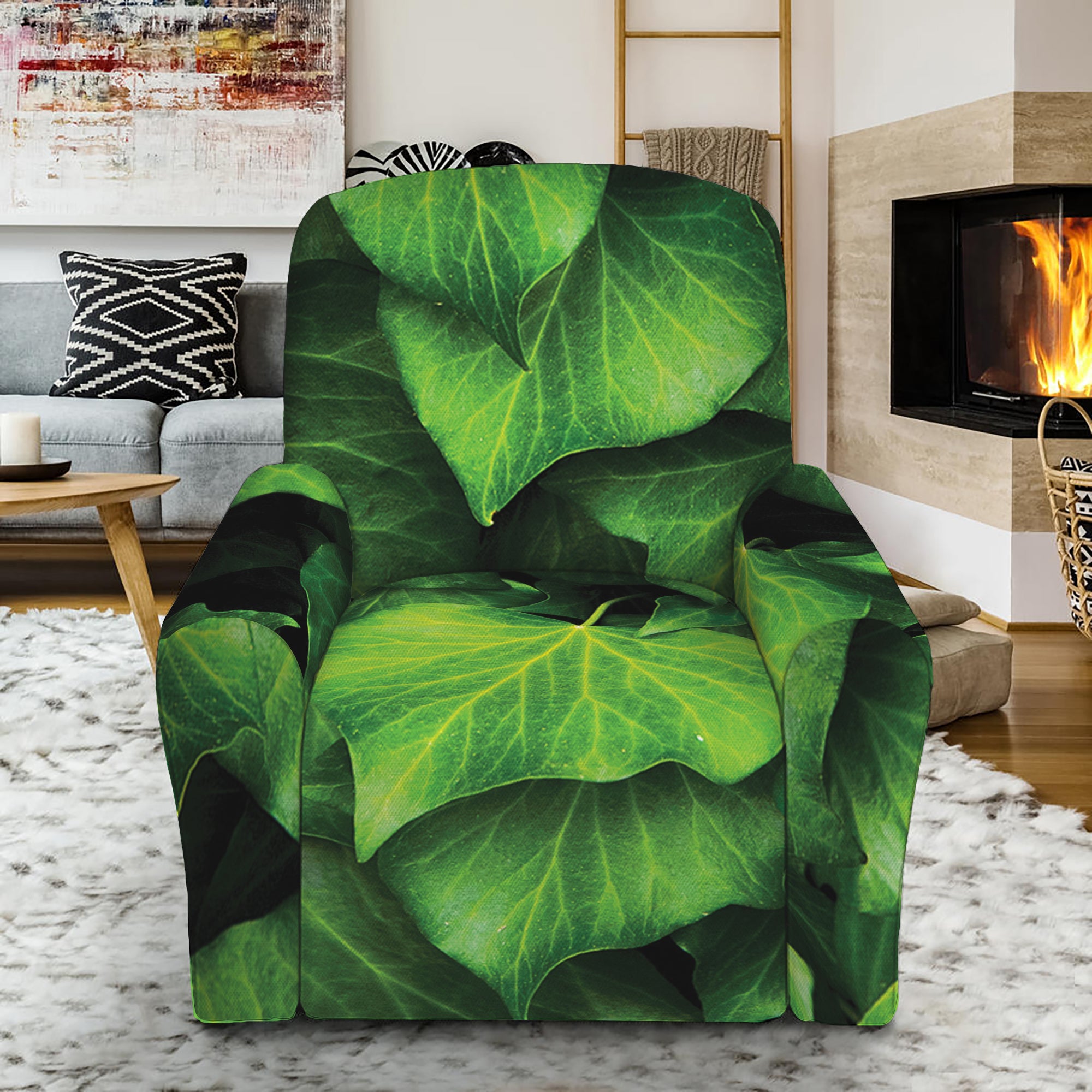 Green Ivy Leaf Print Recliner Slipcover