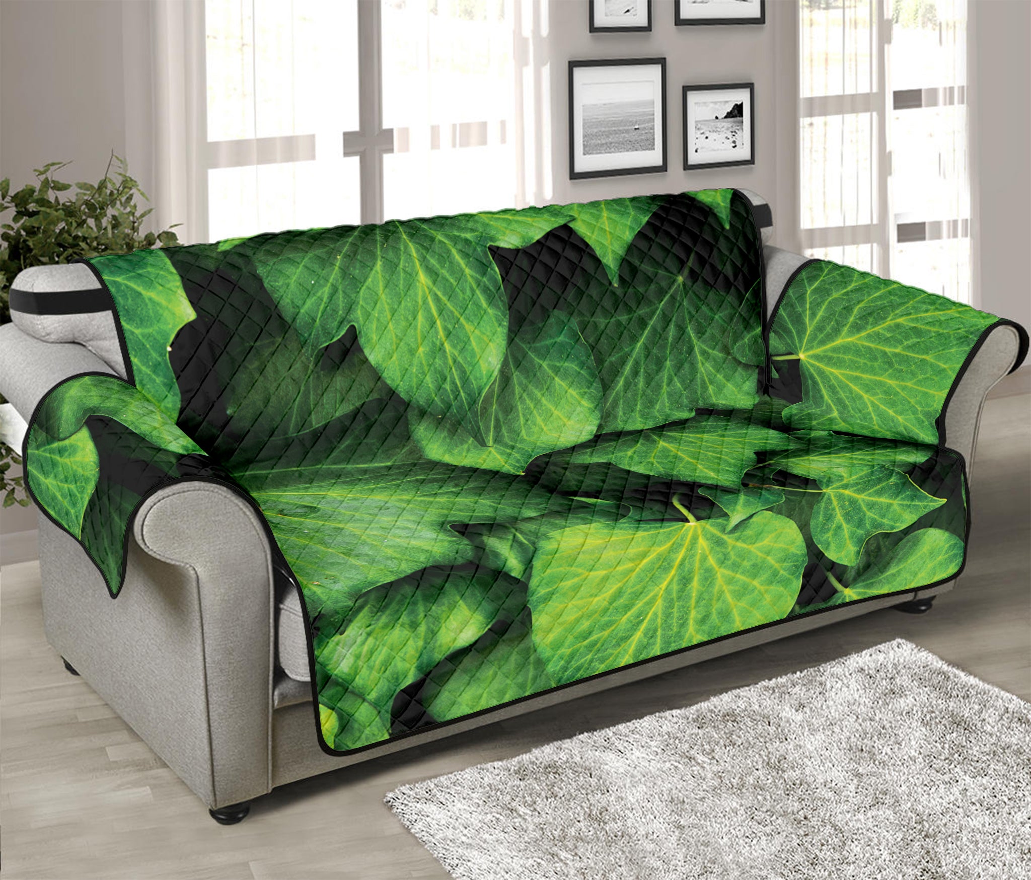 Green Ivy Leaf Print Sofa Protector