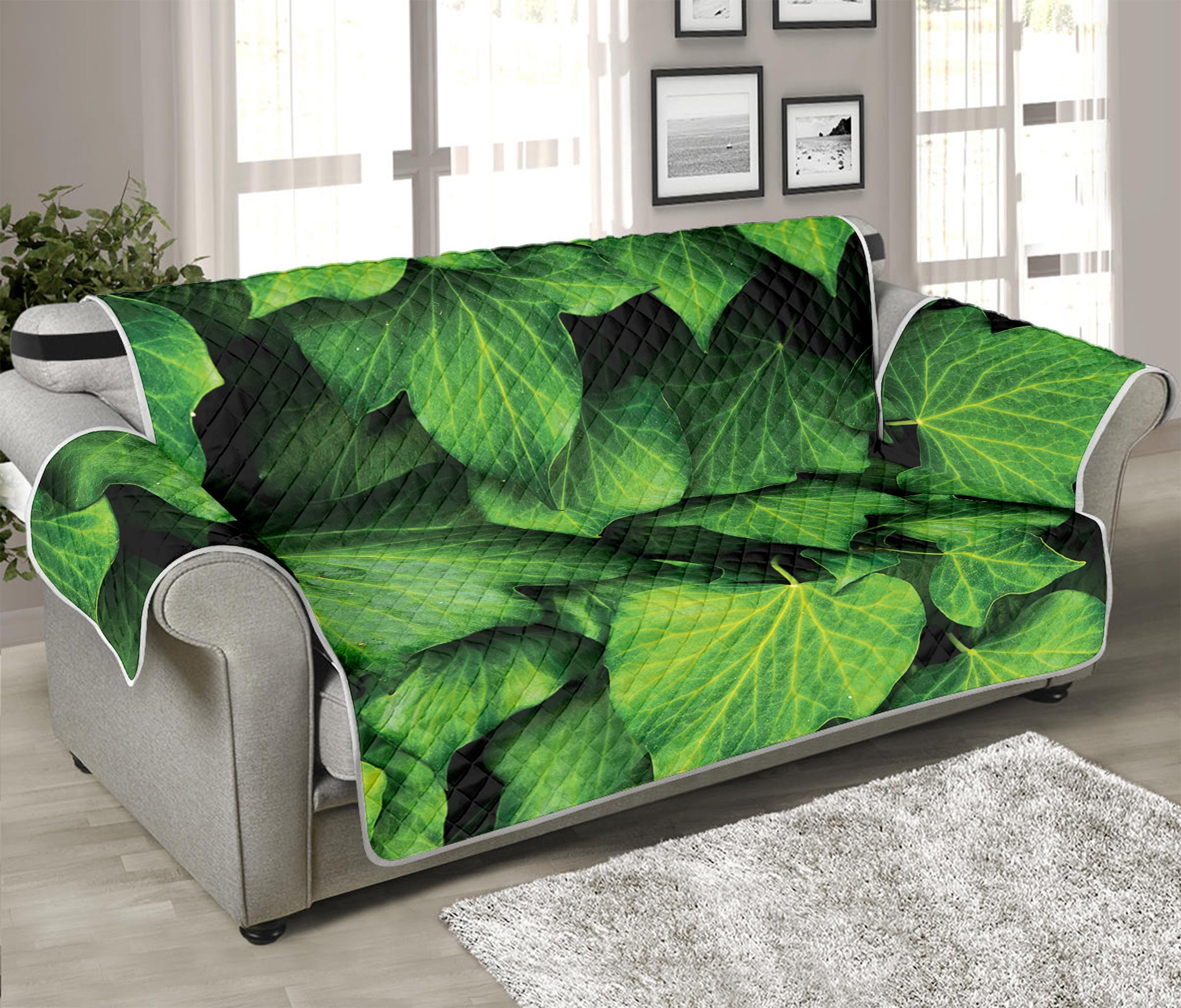 Green Ivy Leaf Print Sofa Protector