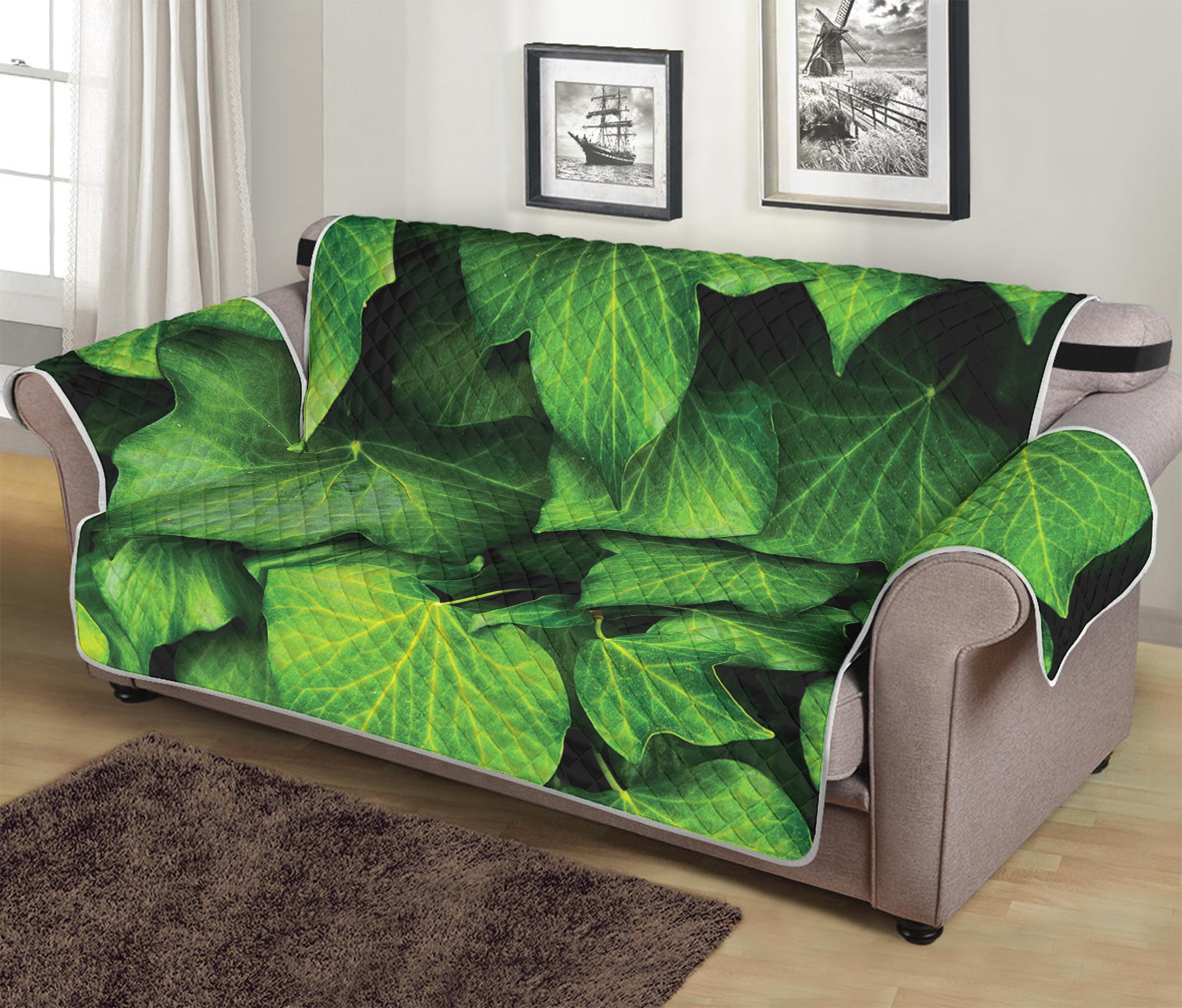 Green Ivy Leaf Print Sofa Protector