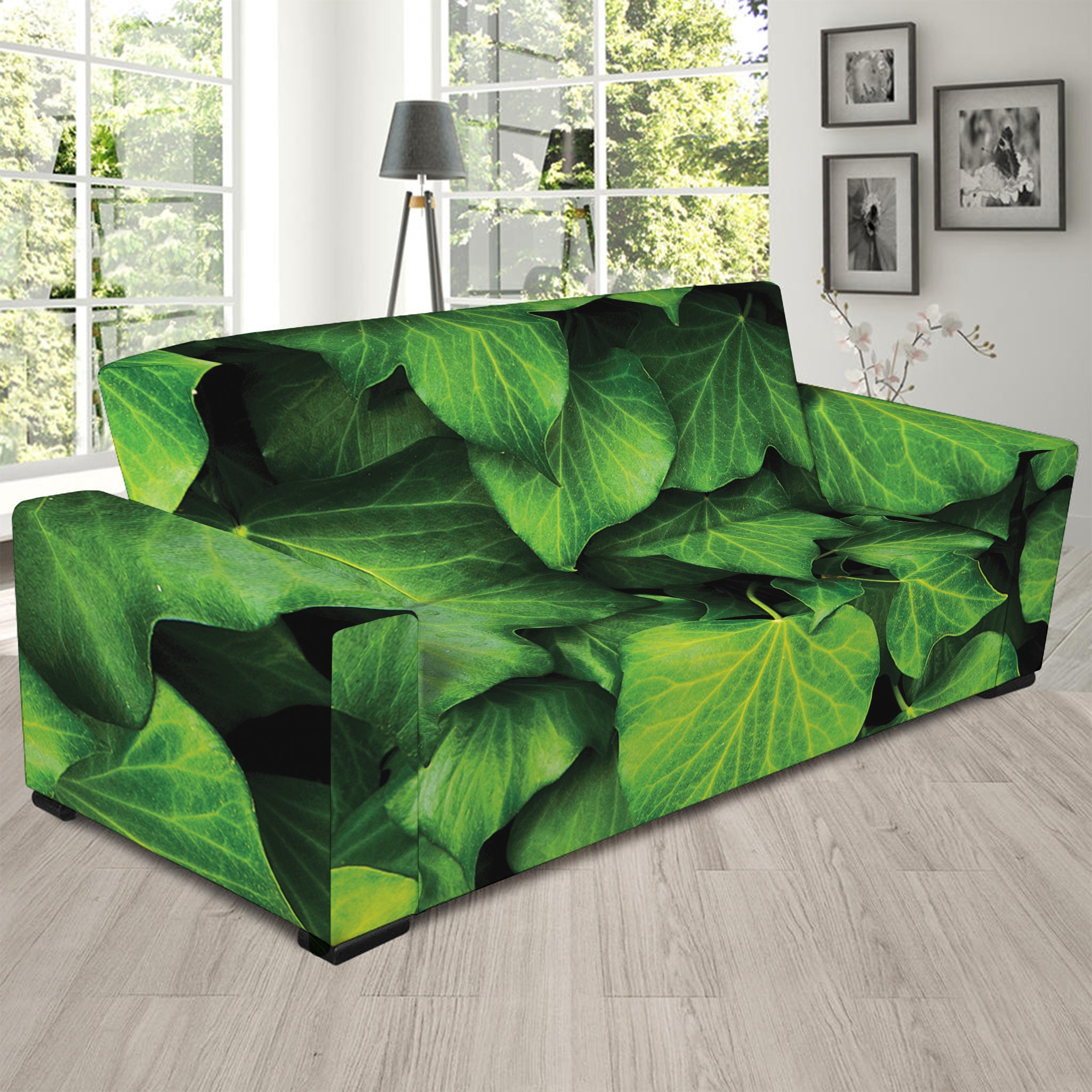 Green Ivy Leaf Print Sofa Slipcover