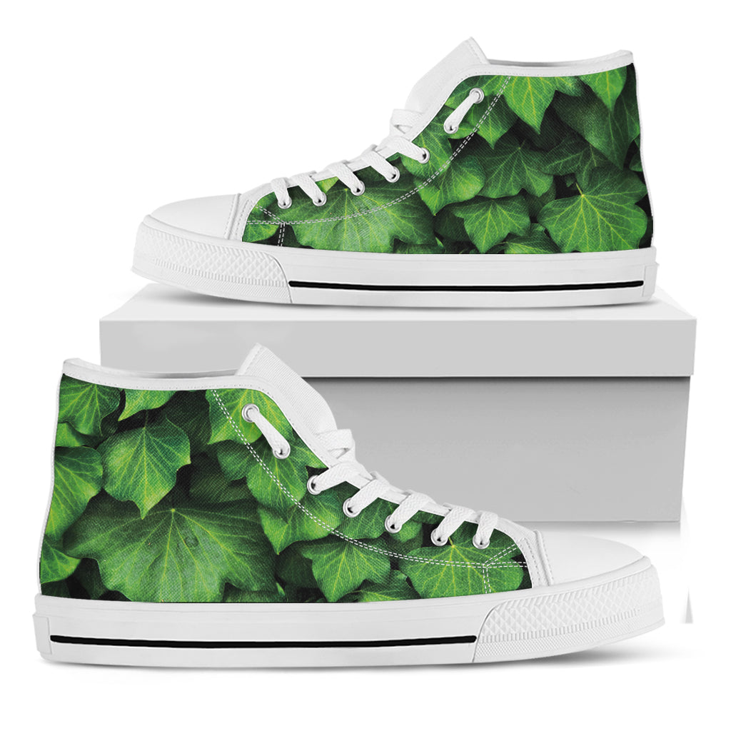 Green Ivy Leaf Print White High Top Shoes