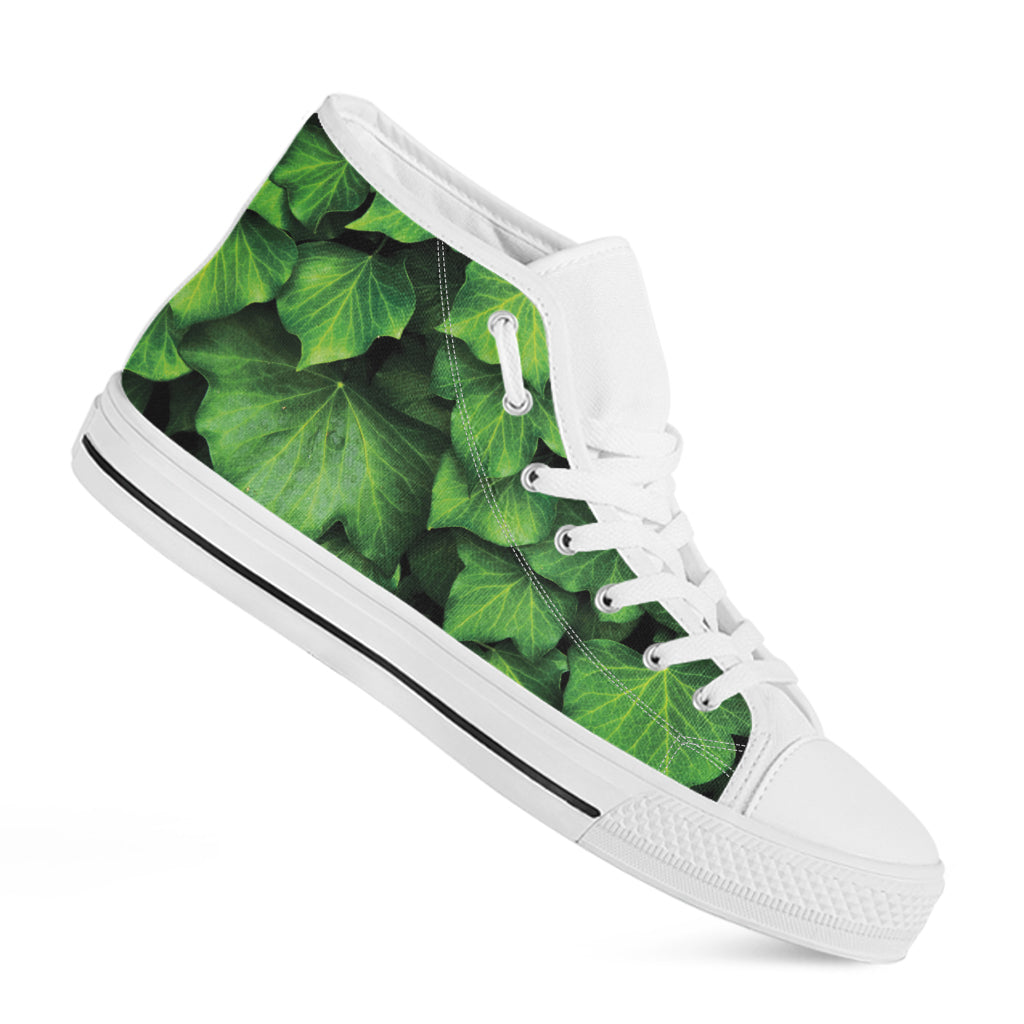 Green Ivy Leaf Print White High Top Shoes