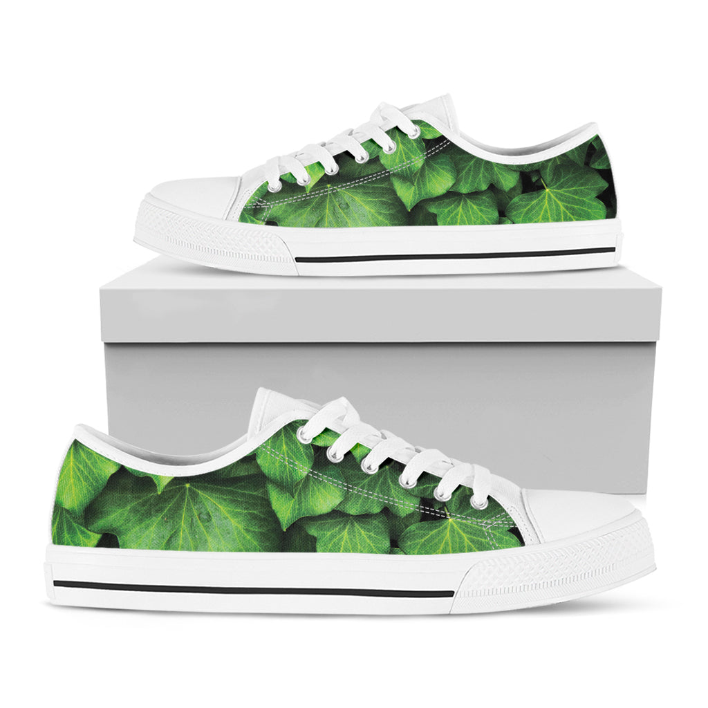 Green Ivy Leaf Print White Low Top Shoes