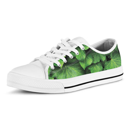 Green Ivy Leaf Print White Low Top Shoes