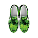 Green Ivy Leaf Print White Slip On Shoes