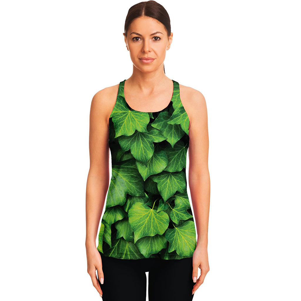 Green Ivy Leaf Print Women's Racerback Tank Top