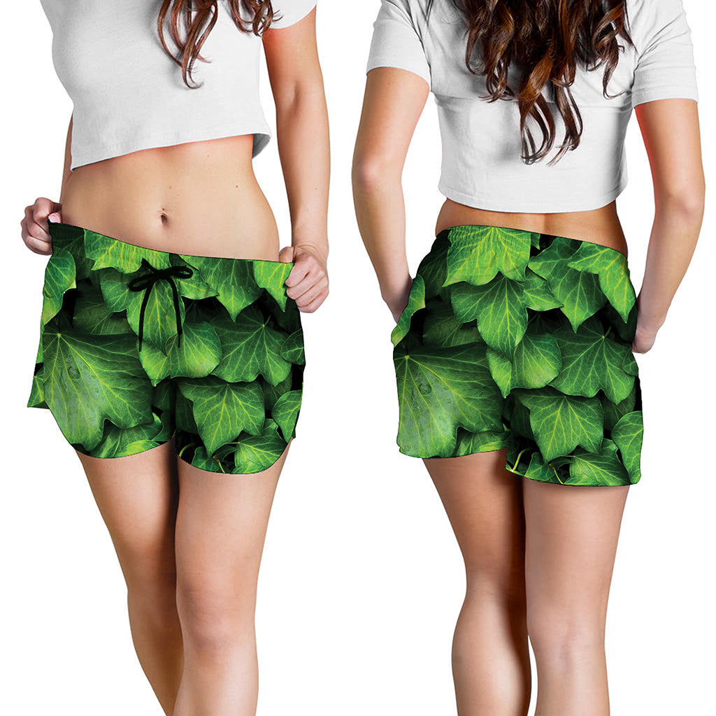 Green Ivy Leaf Print Women's Shorts