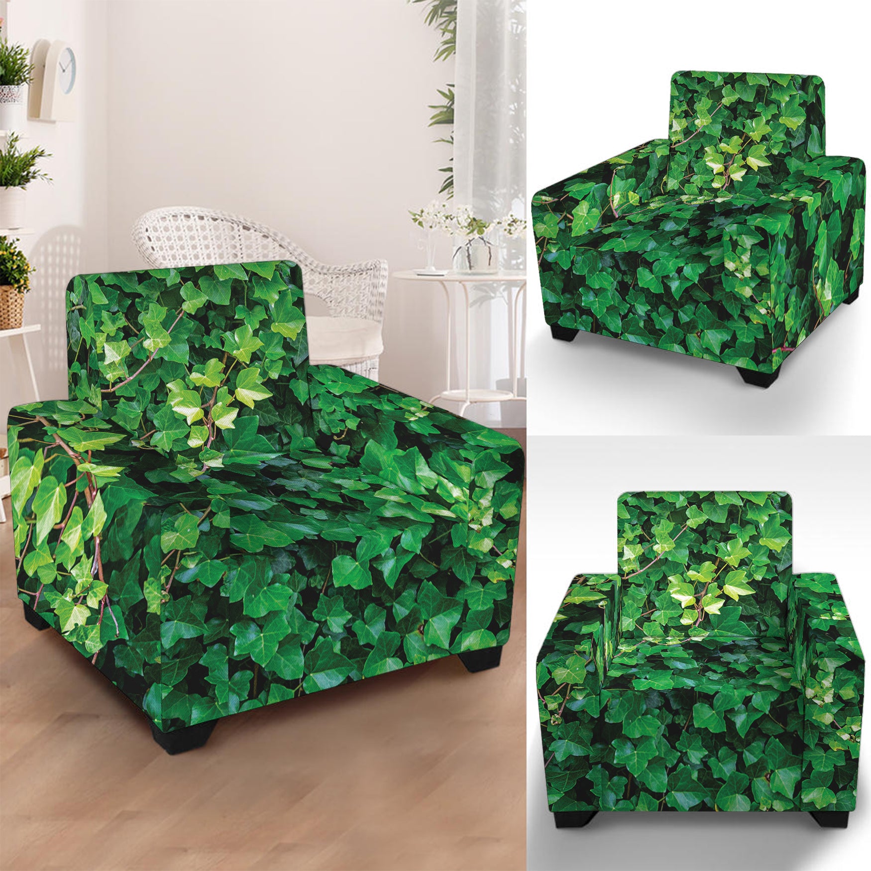 Green Ivy Wall Print Armchair Slipcover