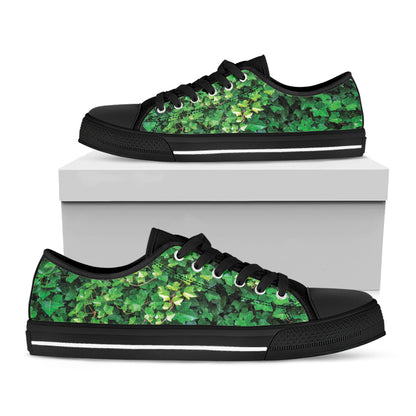 Green Ivy Wall Print Black Low Top Shoes