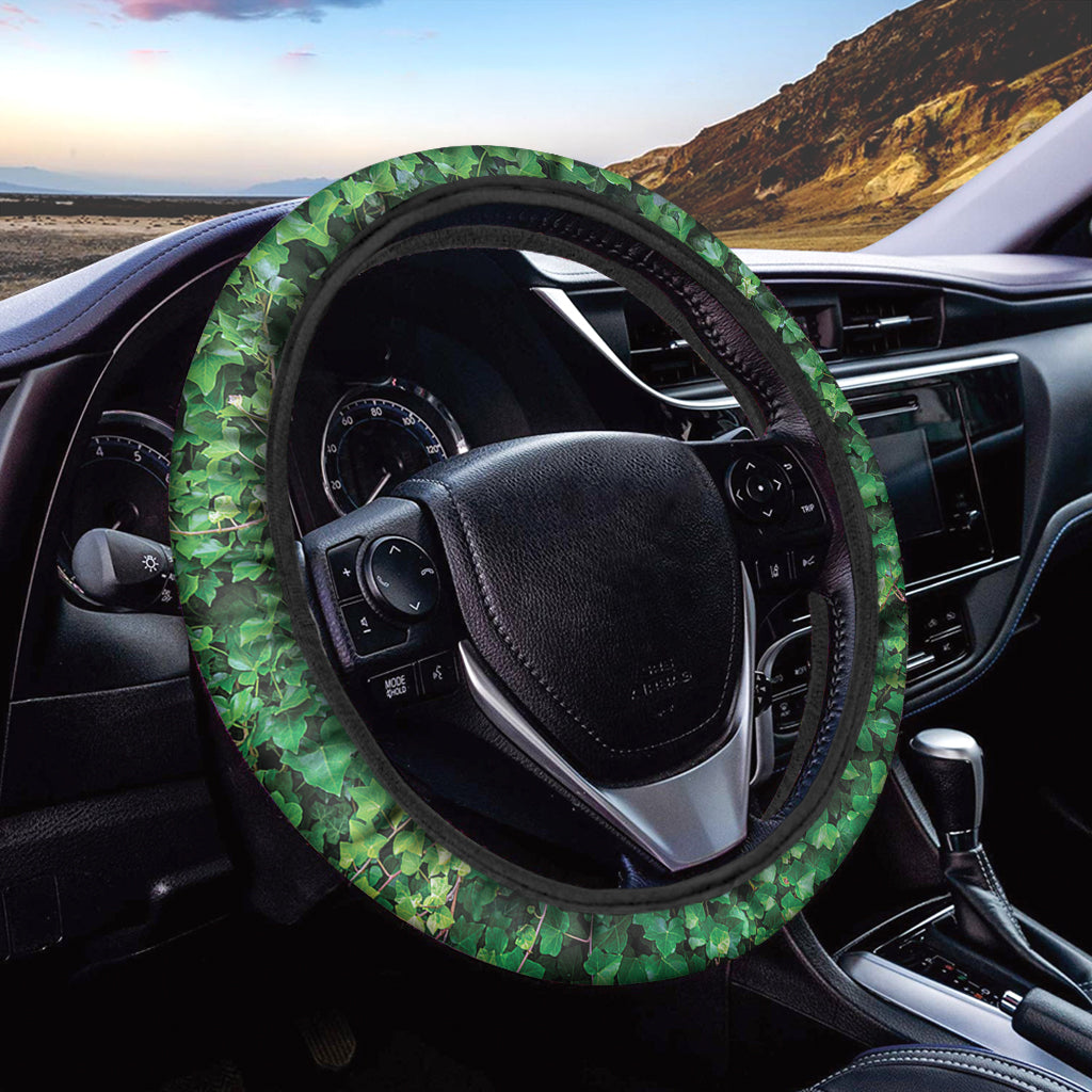 Green Ivy Wall Print Car Steering Wheel Cover