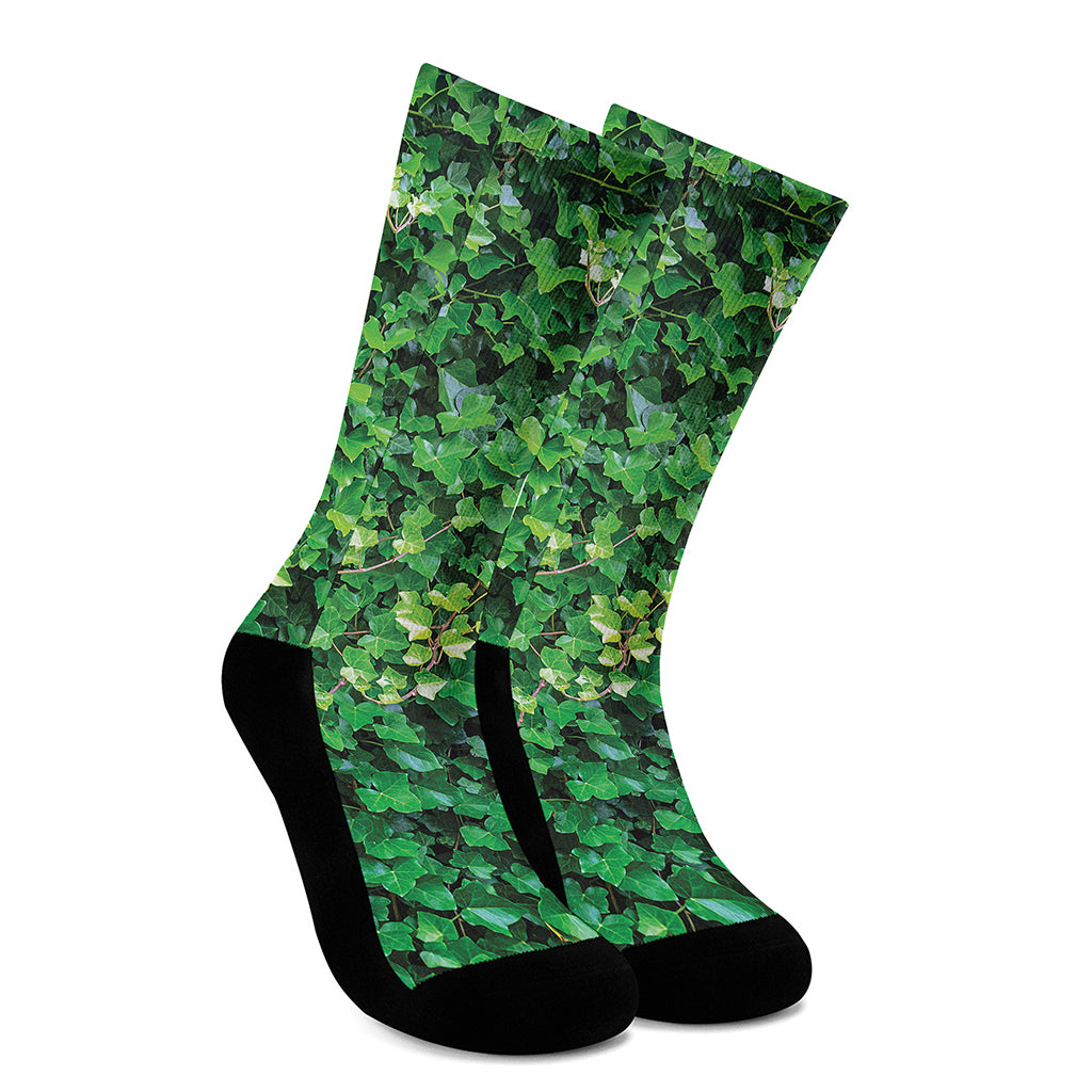 Green Ivy Wall Print Crew Socks