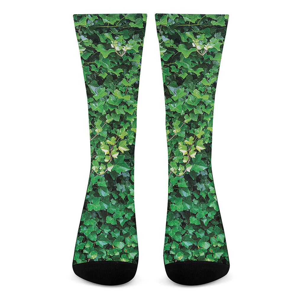 Green Ivy Wall Print Crew Socks