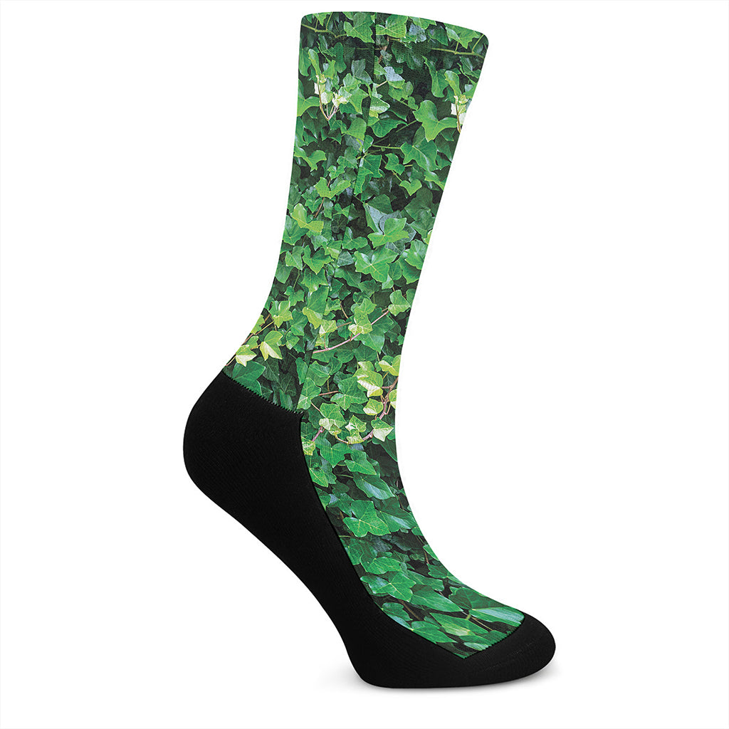 Green Ivy Wall Print Crew Socks