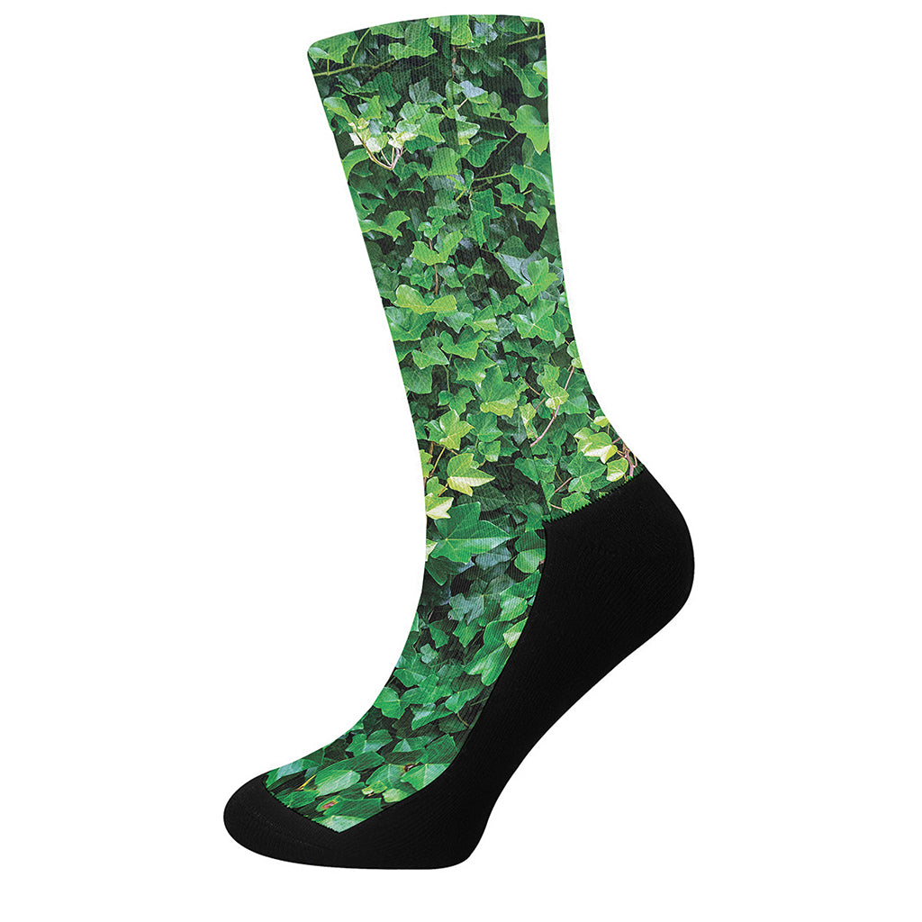 Green Ivy Wall Print Crew Socks