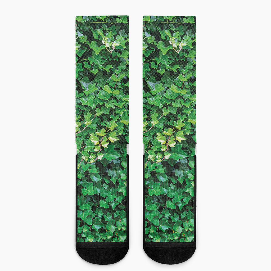 Green Ivy Wall Print Crew Socks