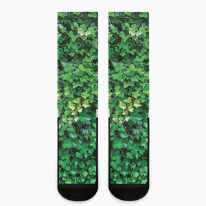 Green Ivy Wall Print Crew Socks