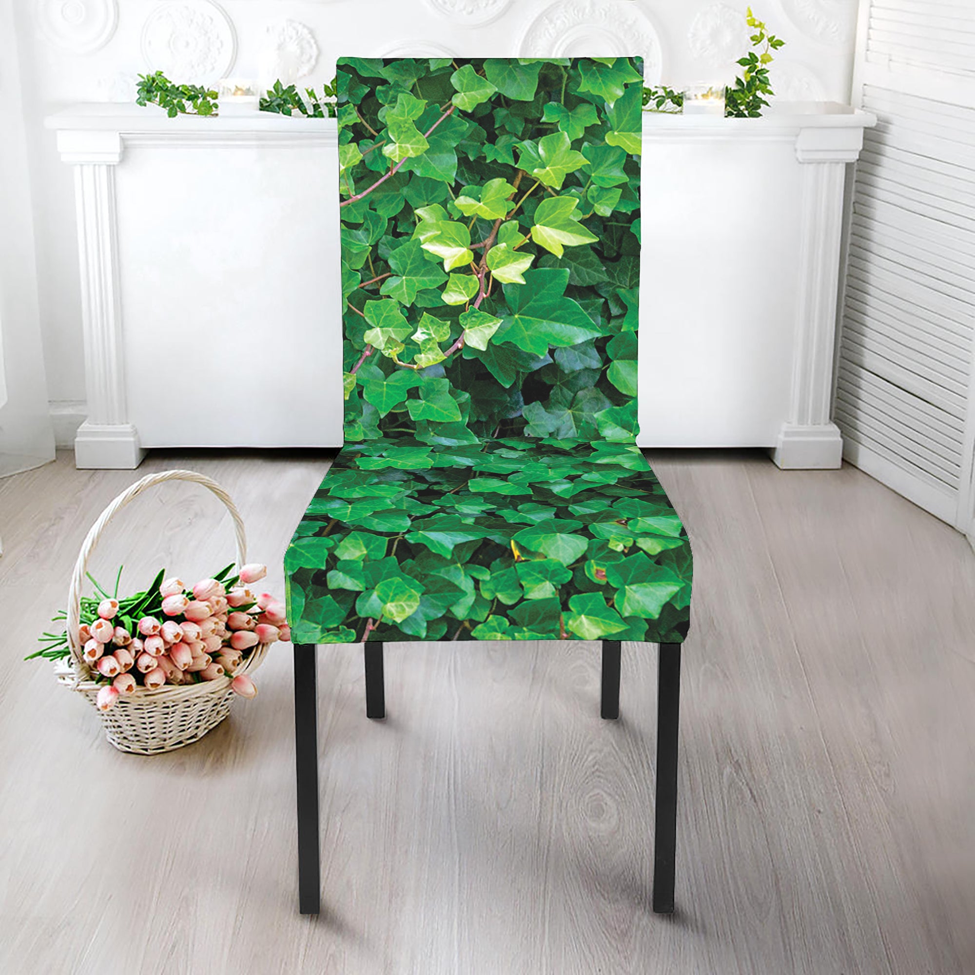 Green Ivy Wall Print Dining Chair Slipcover