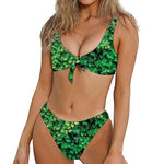 Green Ivy Wall Print Front Bow Tie Bikini