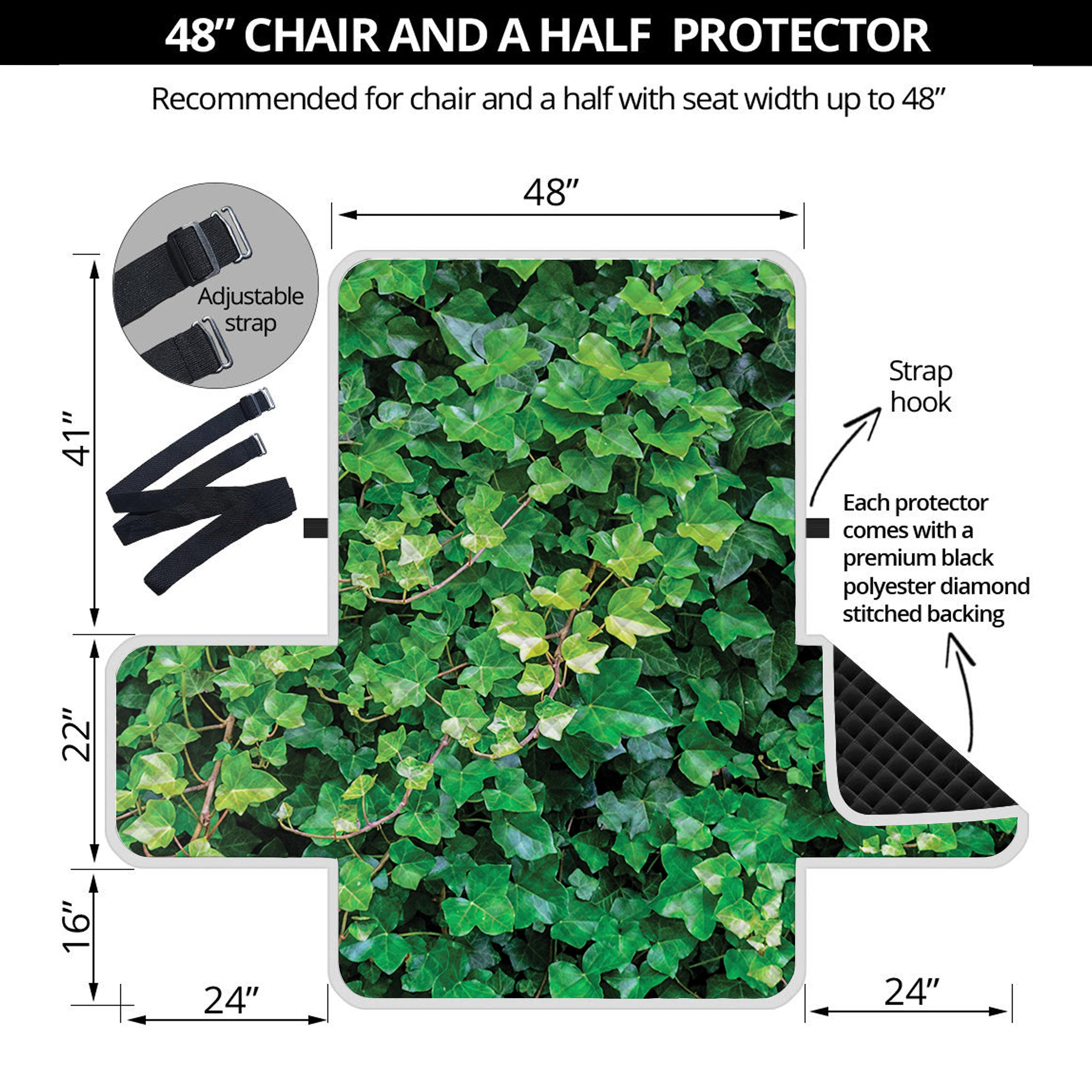 Green Ivy Wall Print Half Sofa Protector