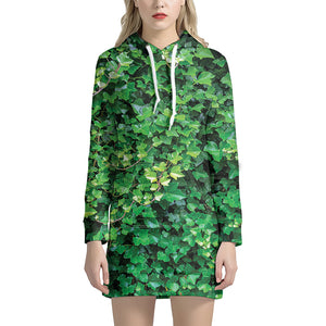 Green Ivy Wall Print Hoodie Dress