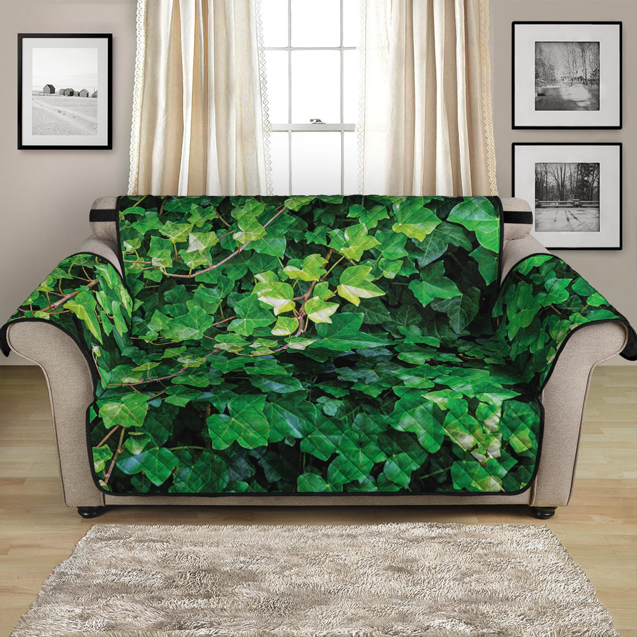 Green Ivy Wall Print Loveseat Protector