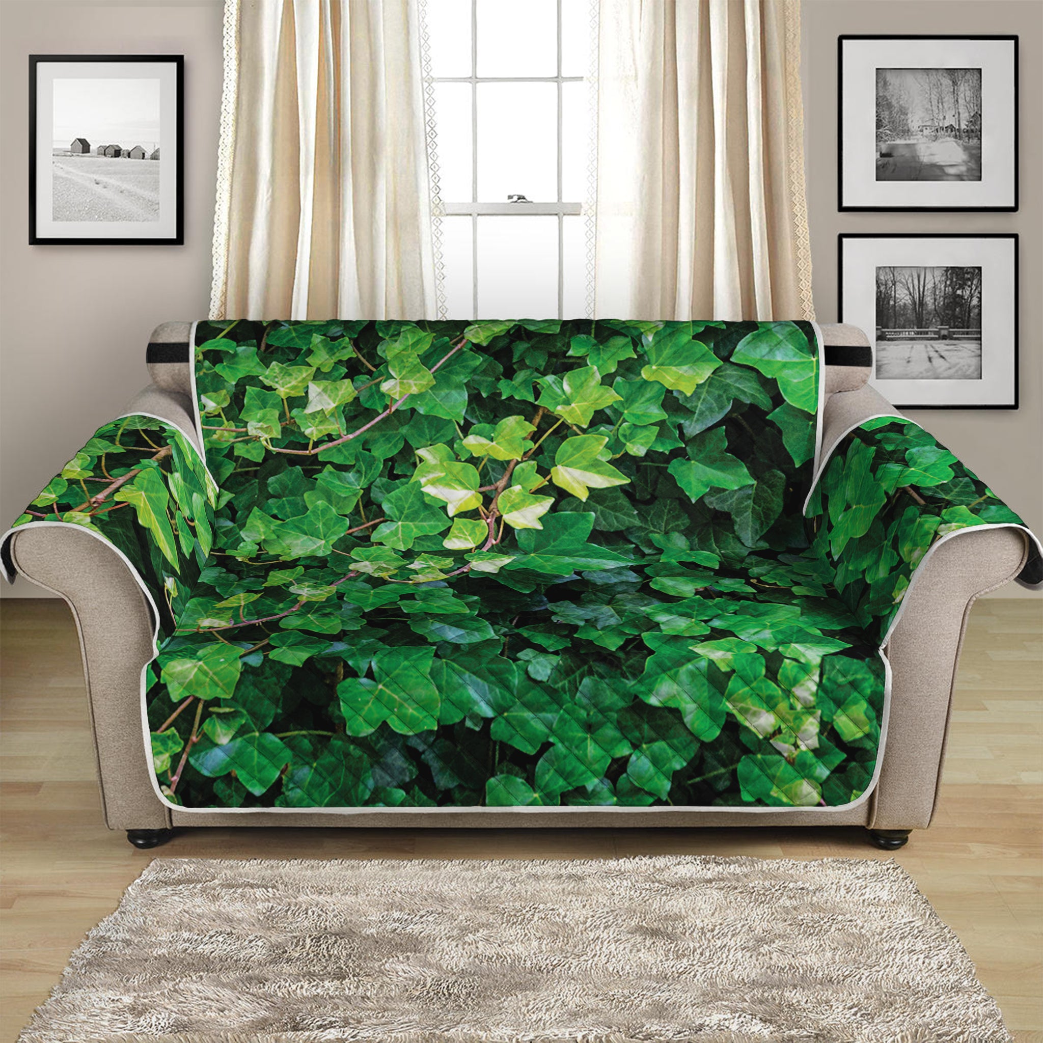 Green Ivy Wall Print Loveseat Protector