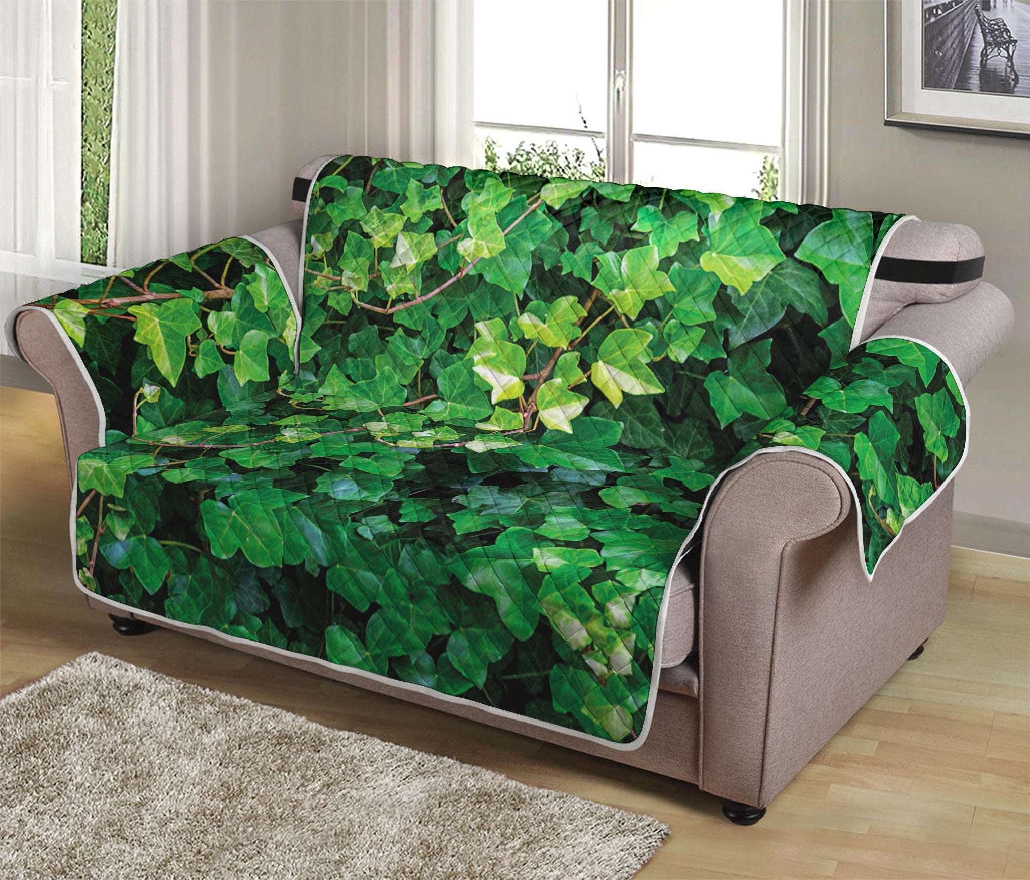 Green Ivy Wall Print Loveseat Protector