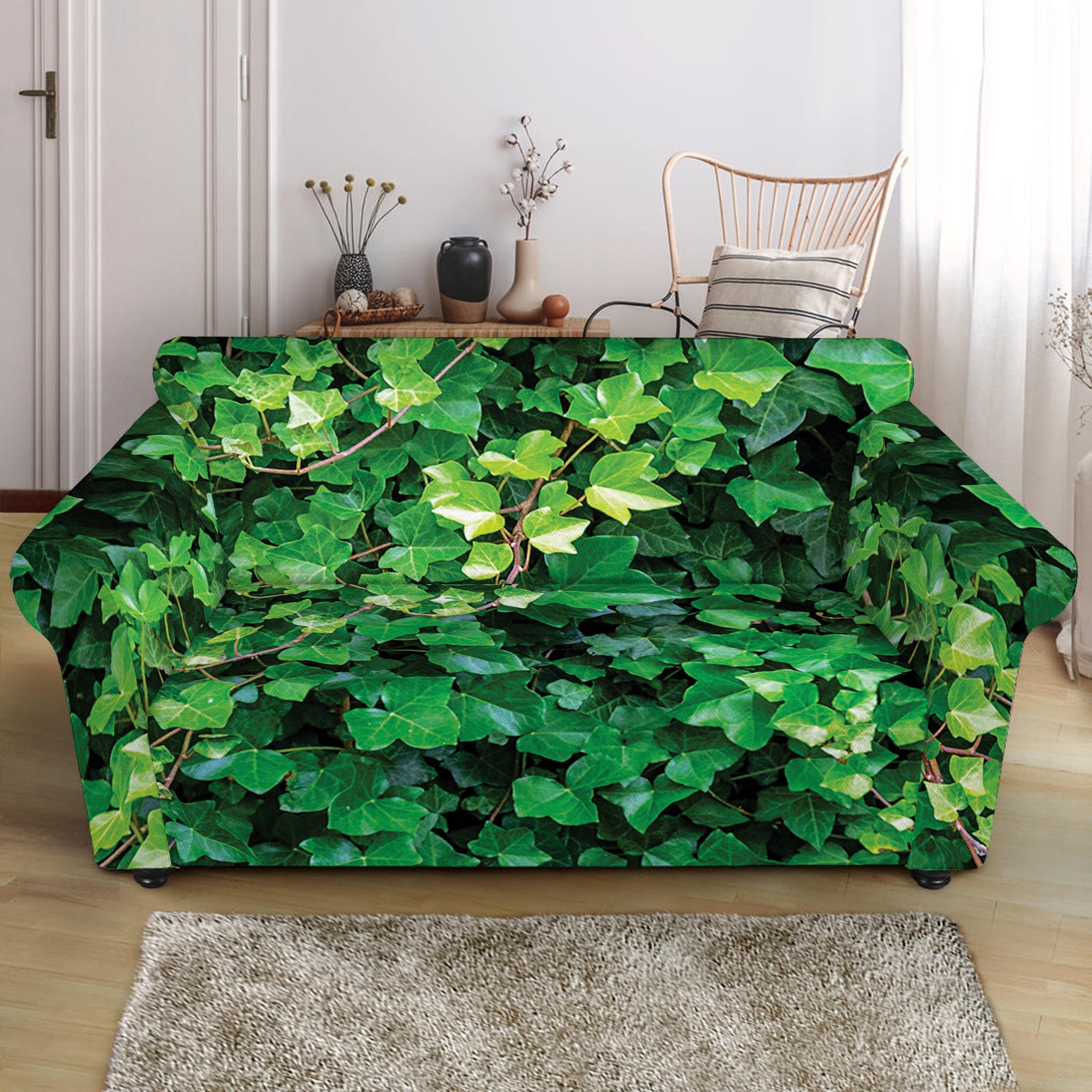 Green Ivy Wall Print Loveseat Slipcover