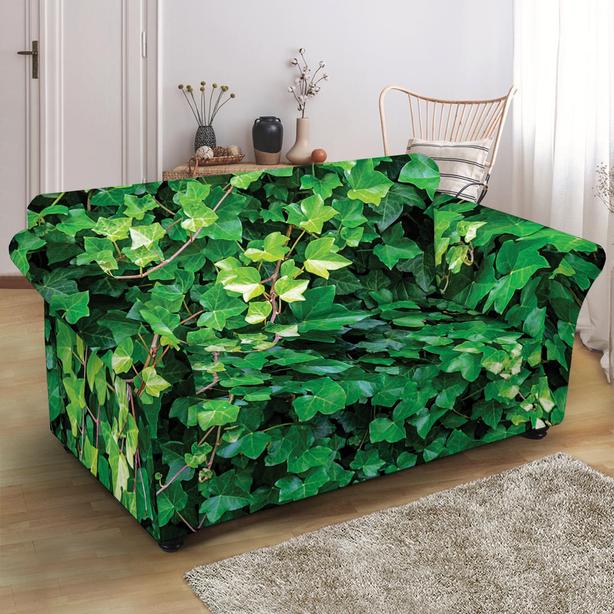 Green Ivy Wall Print Loveseat Slipcover