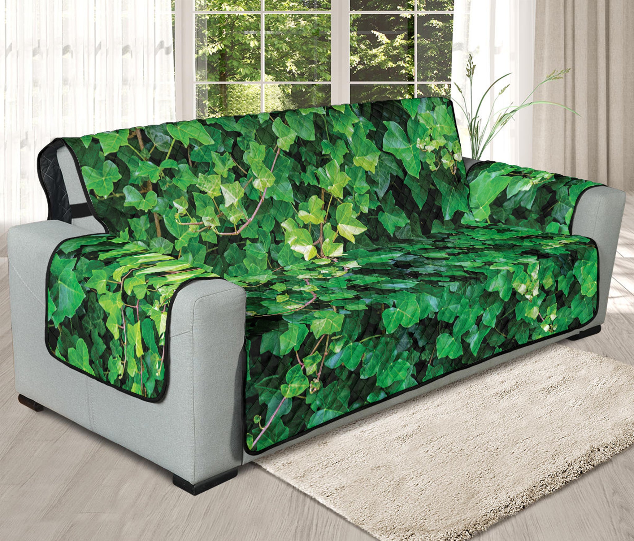 Green Ivy Wall Print Oversized Sofa Protector