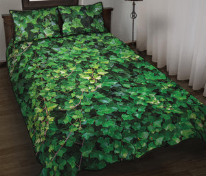 Green Ivy Wall Print Quilt Bed Set