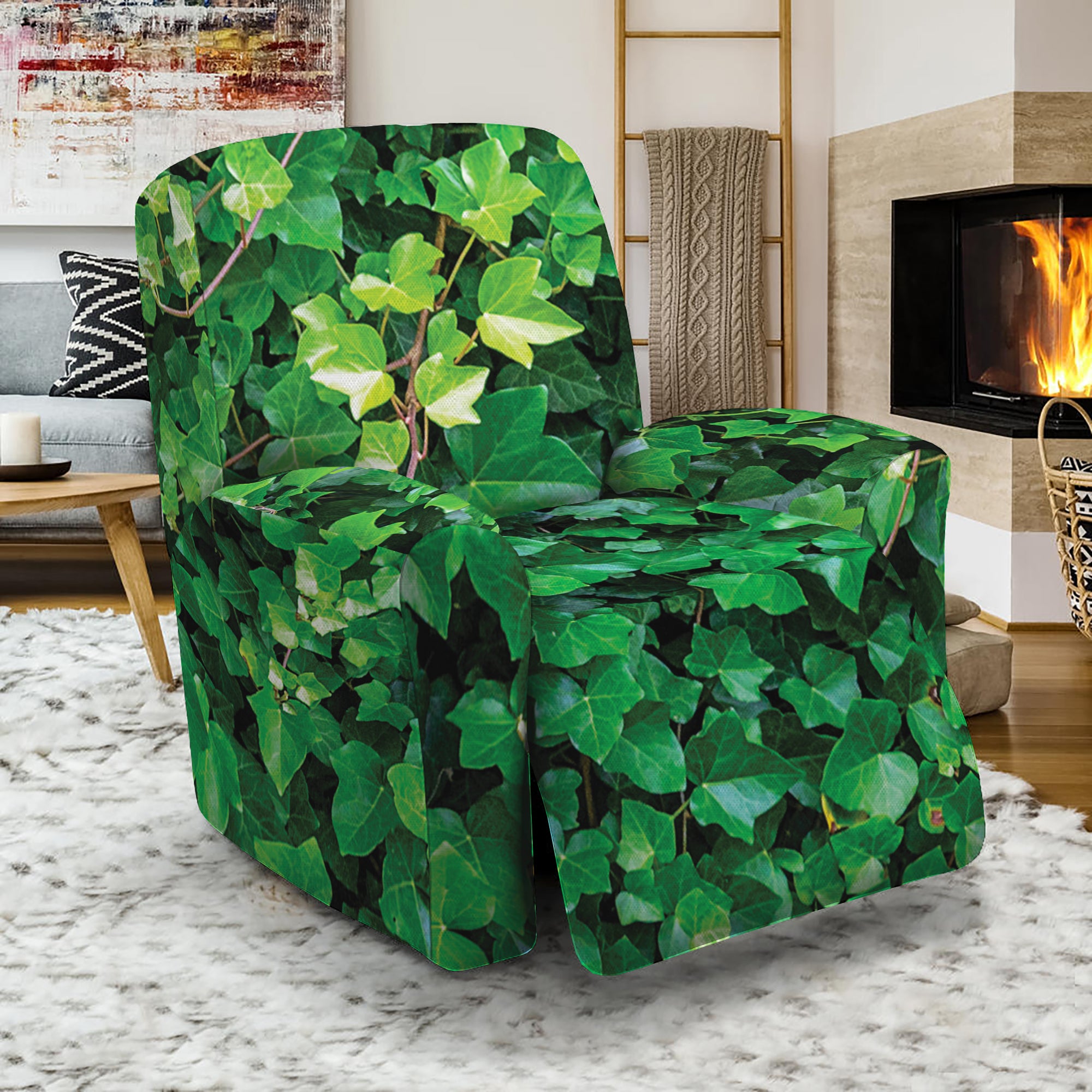 Green Ivy Wall Print Recliner Slipcover