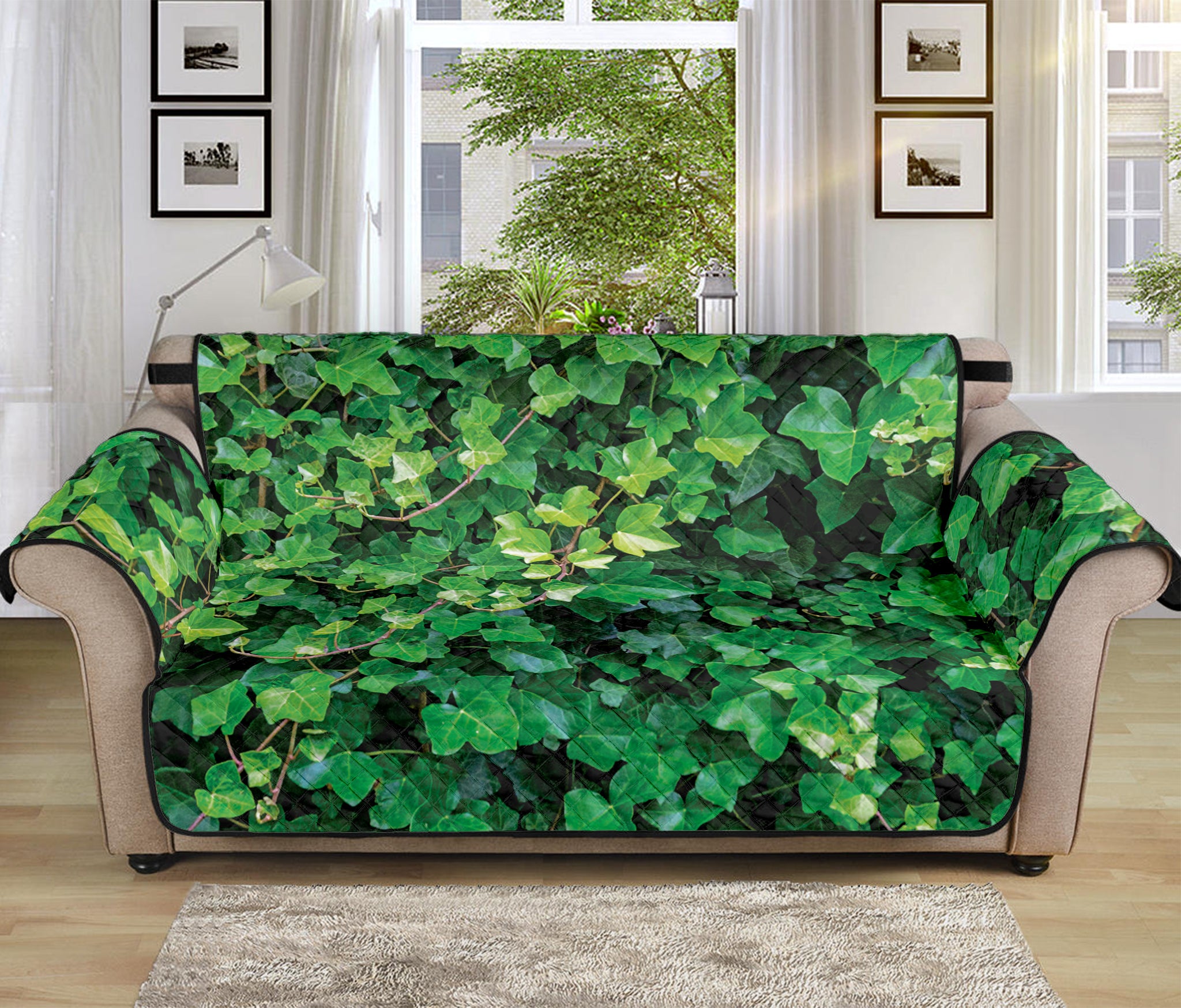 Green Ivy Wall Print Sofa Protector