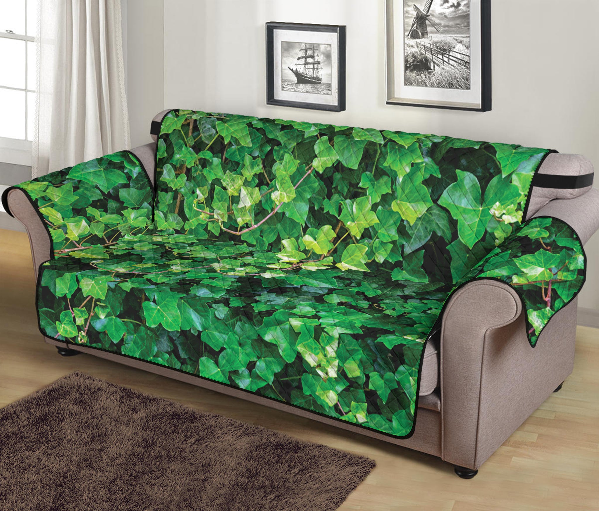 Green Ivy Wall Print Sofa Protector