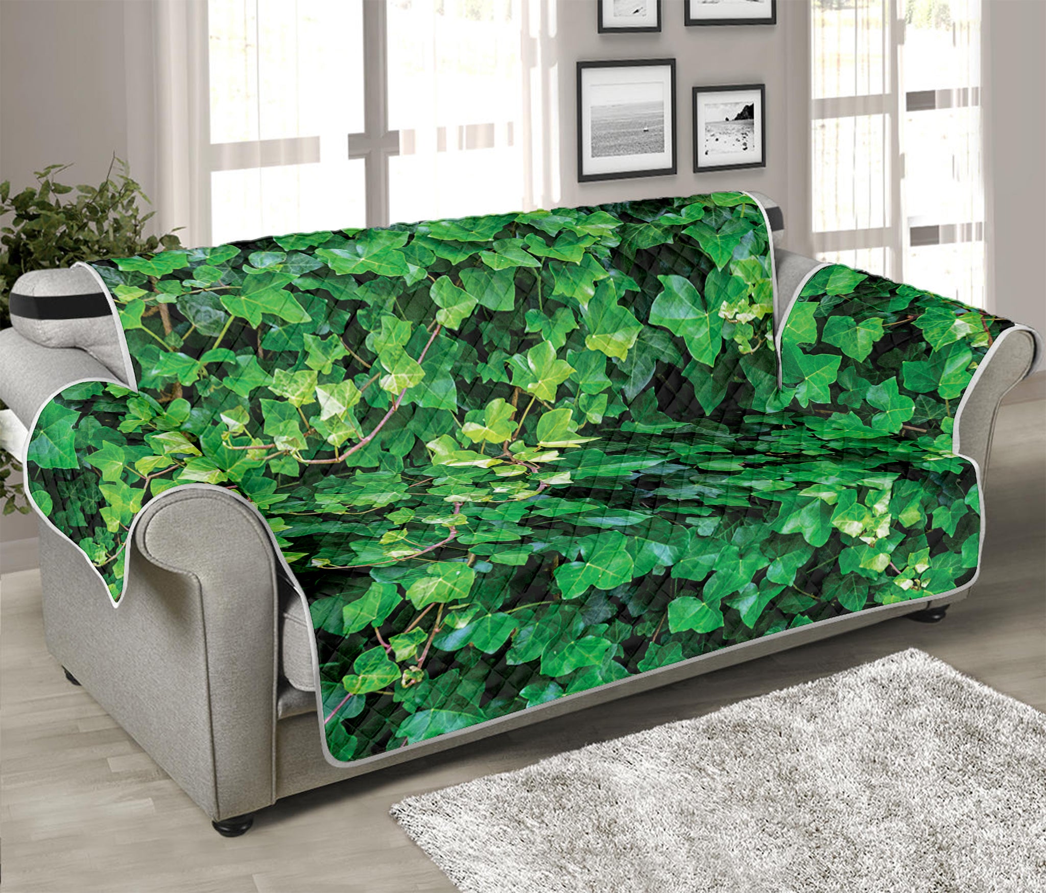 Green Ivy Wall Print Sofa Protector