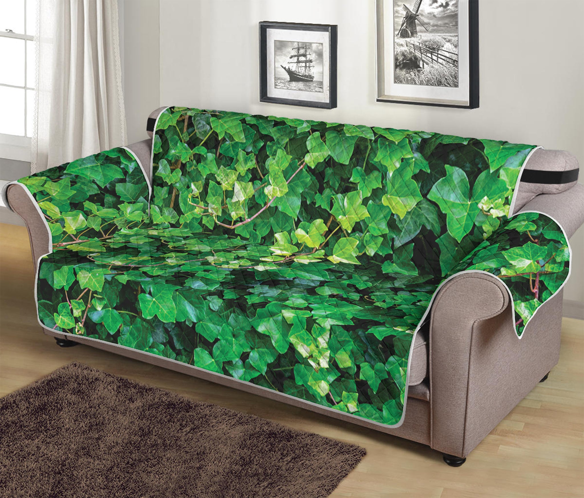 Green Ivy Wall Print Sofa Protector