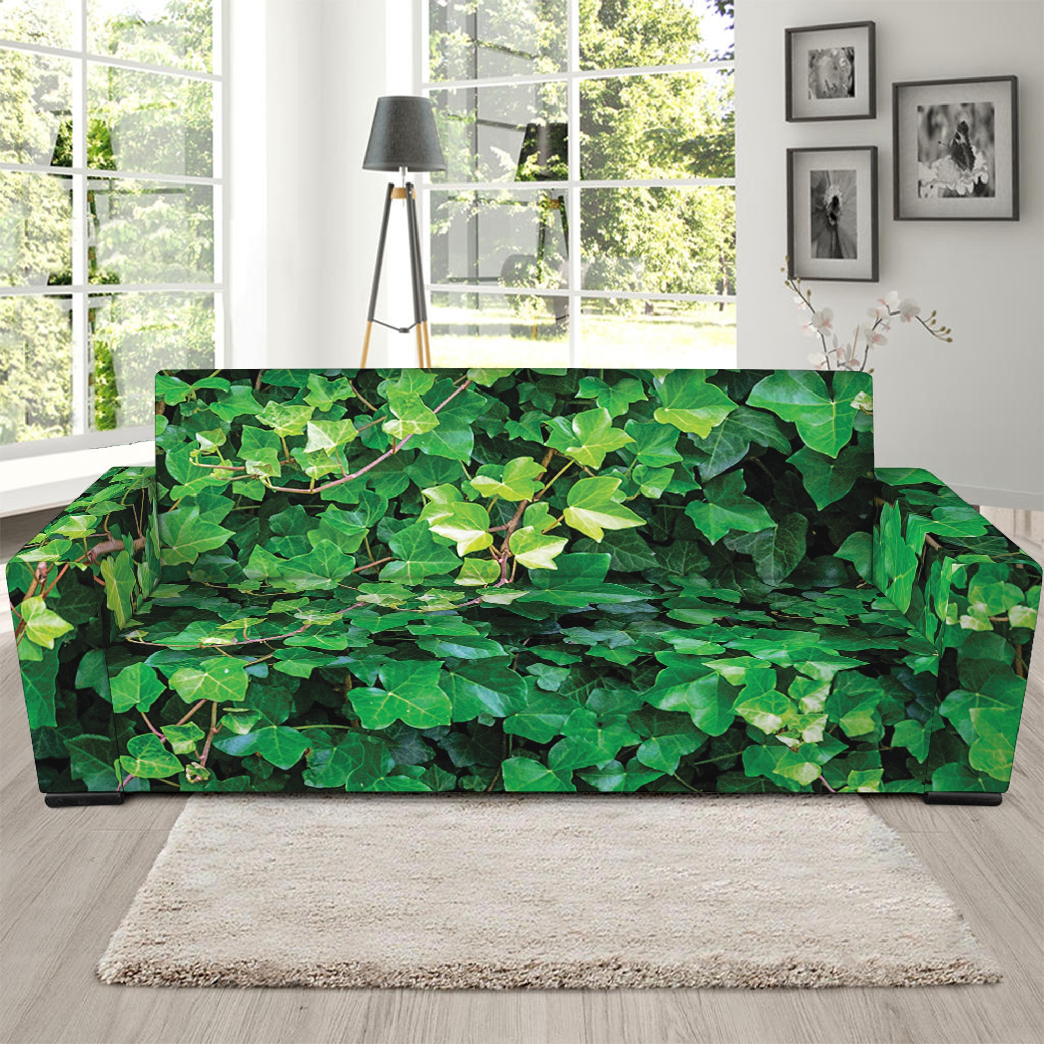 Green Ivy Wall Print Sofa Slipcover