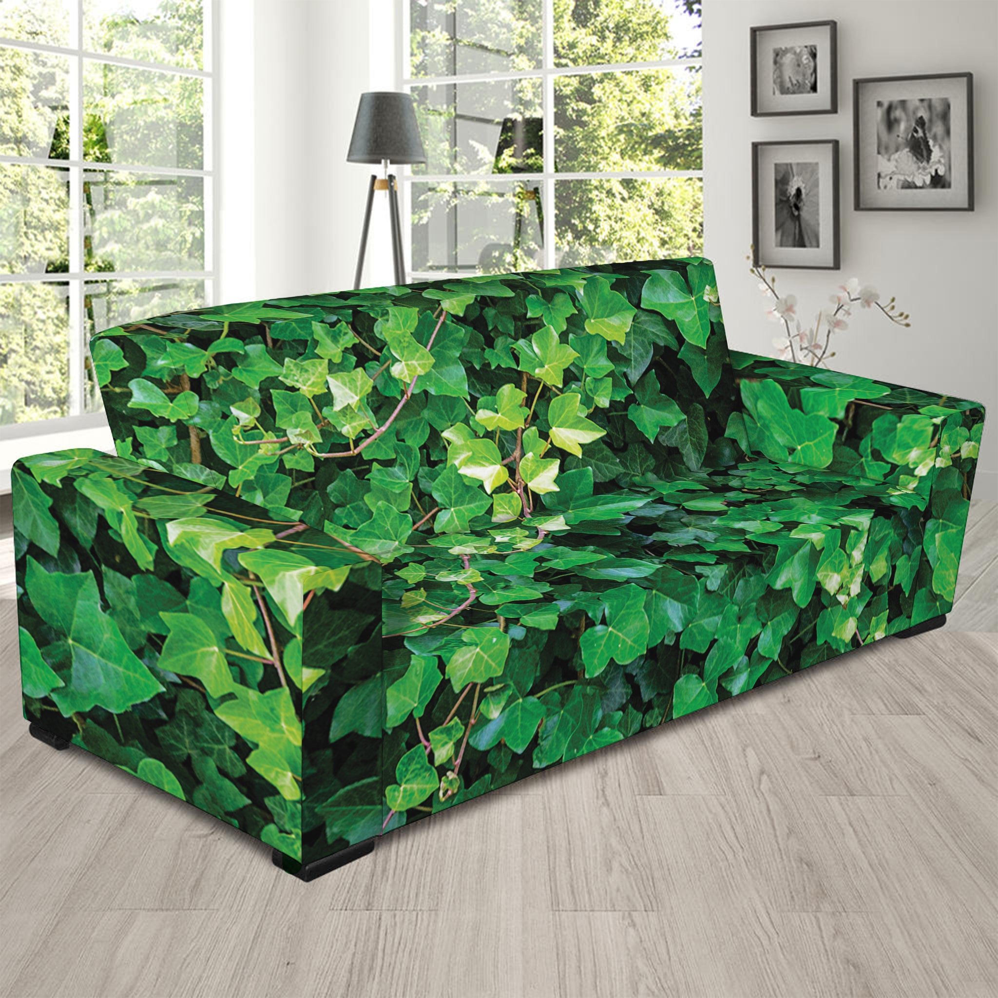 Green Ivy Wall Print Sofa Slipcover