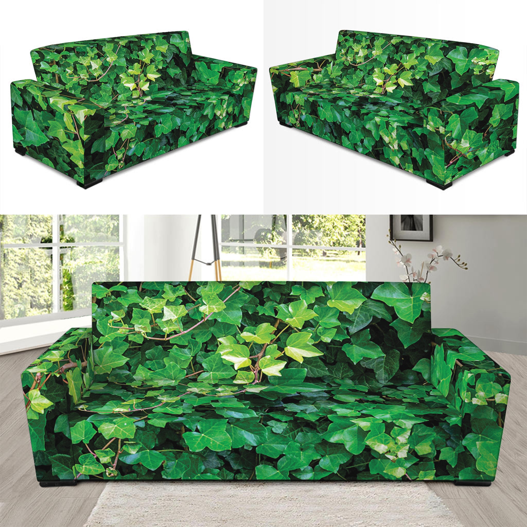 Green Ivy Wall Print Sofa Slipcover