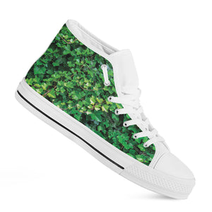Green Ivy Wall Print White High Top Shoes