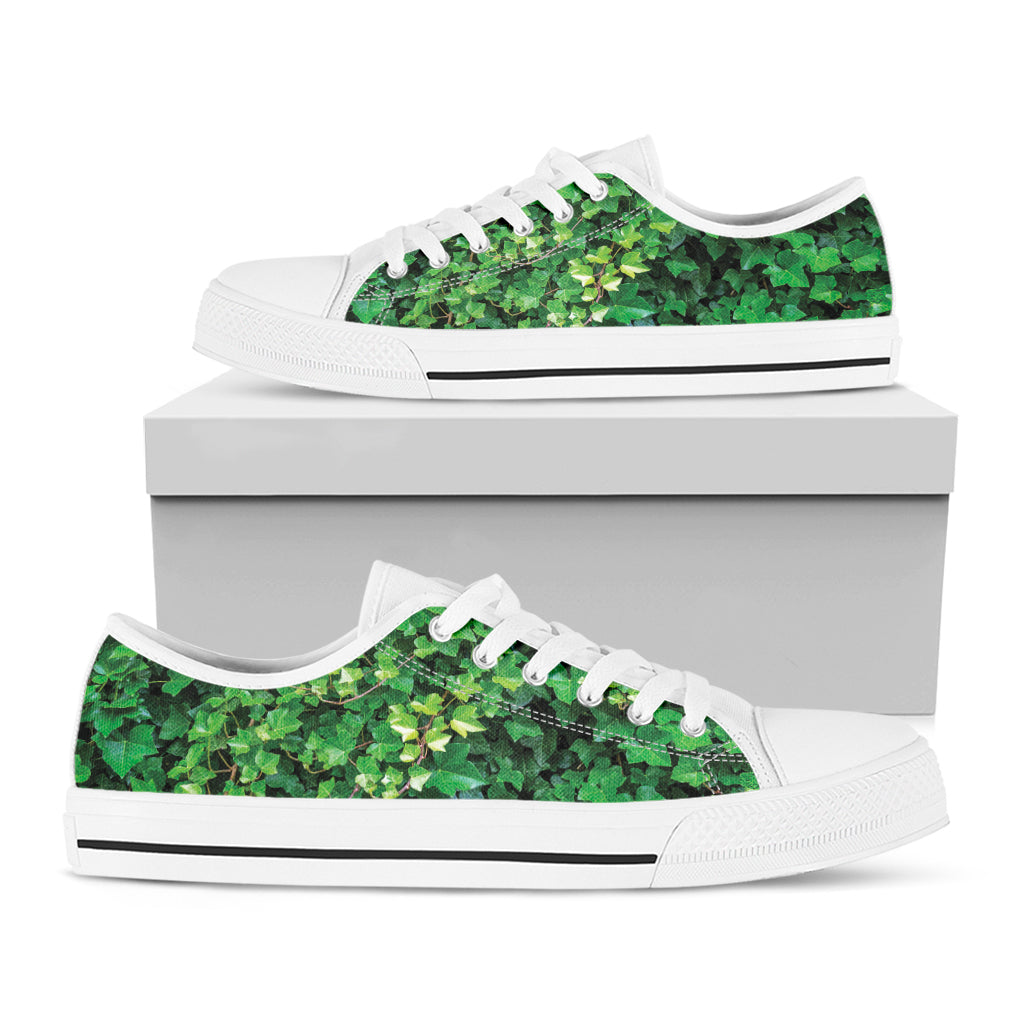 Green Ivy Wall Print White Low Top Shoes