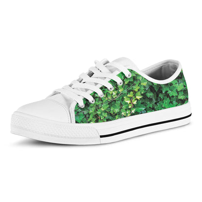 Green Ivy Wall Print White Low Top Shoes