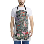 Green Japanese Dragon Tattoo Print Apron