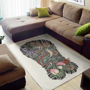 Green Japanese Dragon Tattoo Print Area Rug