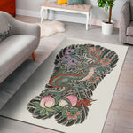 Green Japanese Dragon Tattoo Print Area Rug