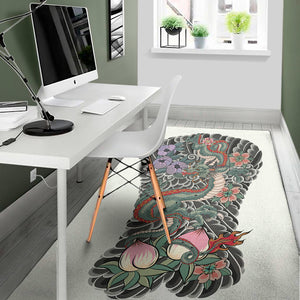 Green Japanese Dragon Tattoo Print Area Rug